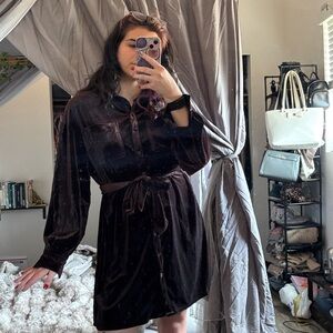 Showpo Chocolate Velvet Shirt Dress with Tie Waist